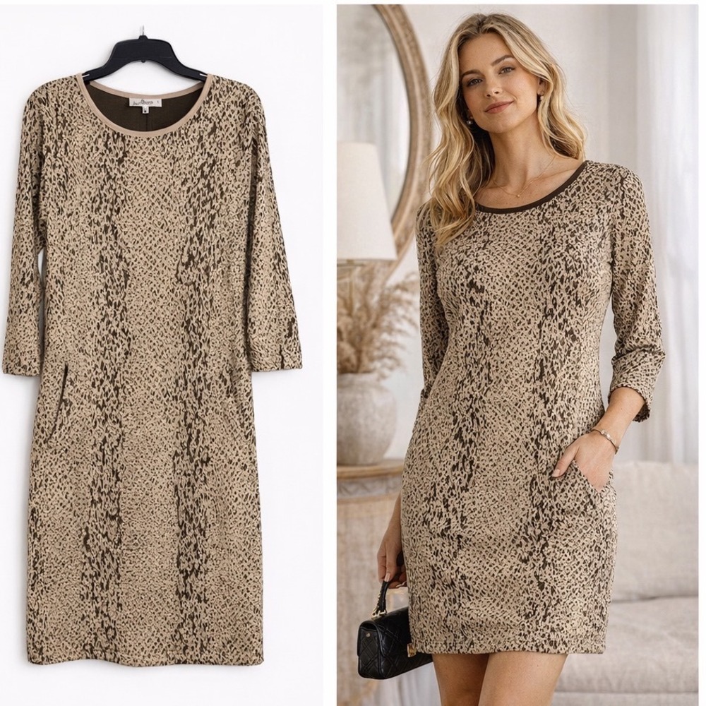 Tyler Boe Snake Print Dress Womens‎ Small Brown Animal Print Shift Pockets